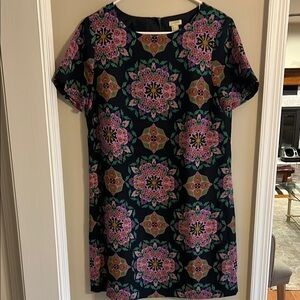 J. Crew Pink Sheath Mini Dress with Crew Neck- floral just above knee